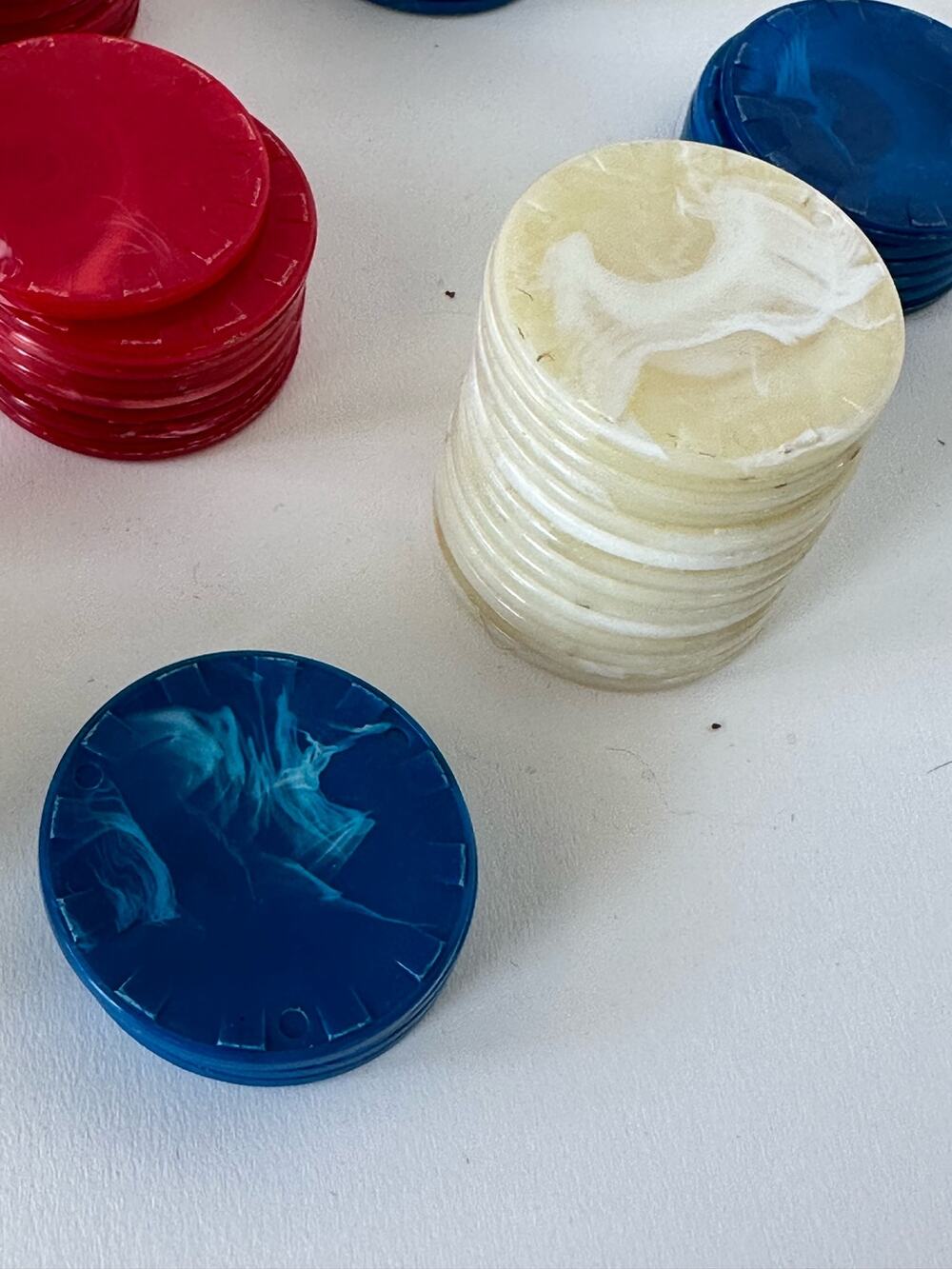 Vintage Bakelite Poker Chips, 190 total, red, white & blue craft supplies, game